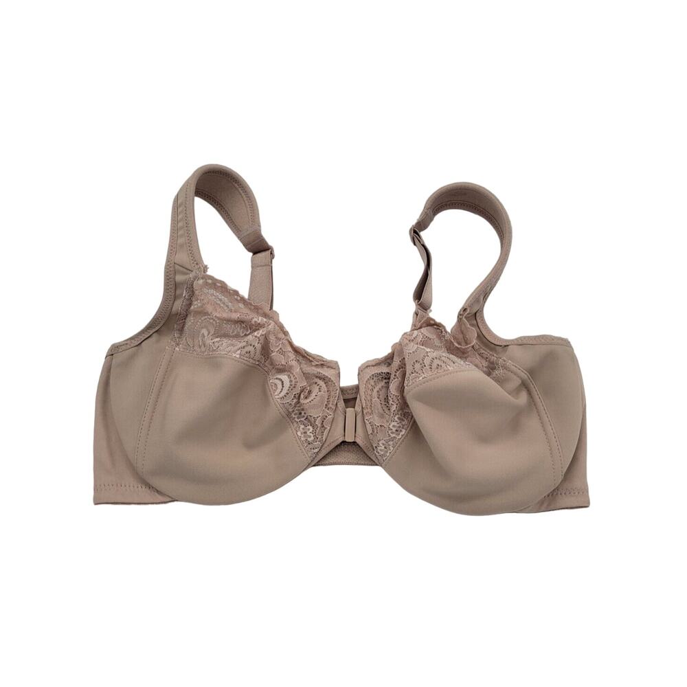 Glamorise Wire Free Bra Wonder Wire Tan Front Closure Adjustable Straps 40C‎